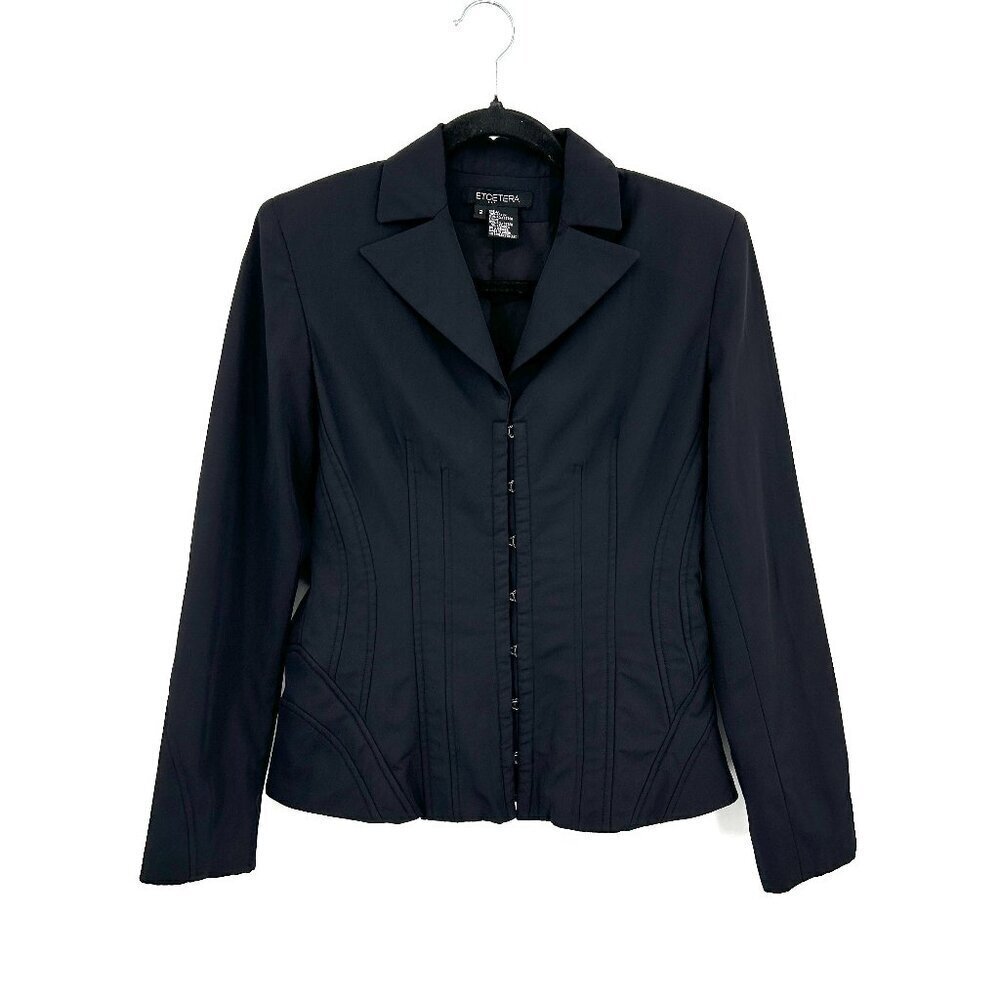 ETCETERA Women's Black Hook And Eye Closure Stretch Blazer Jacket Size 2